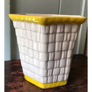 Vintage Planter California Pottery Maurice Ceramics Basketweave White Yellow